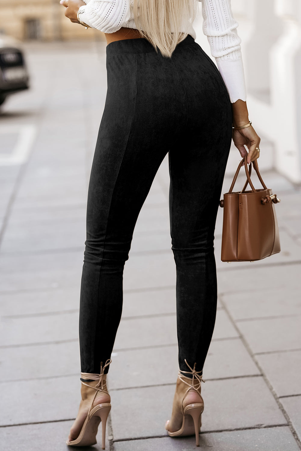 Black High Waist Faux Suede Skinny Leggings