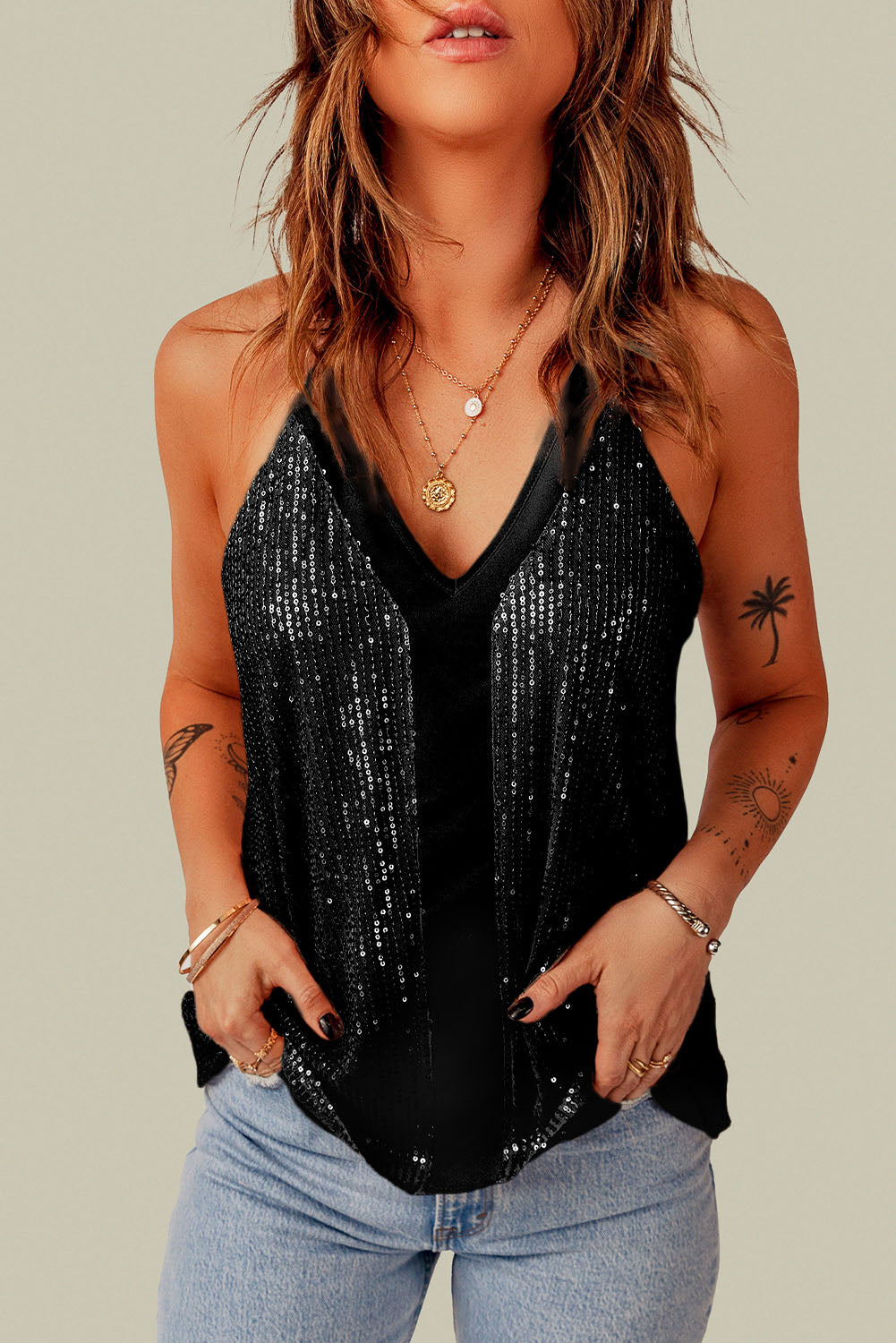 Black Sequin Racerback Tank