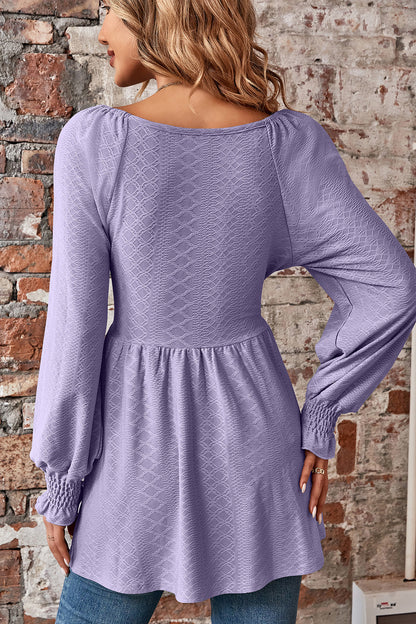 Peplum V-Neck Long Sleeve Blouse