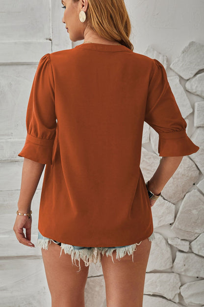 Notched Half Sleeve T-Shirt