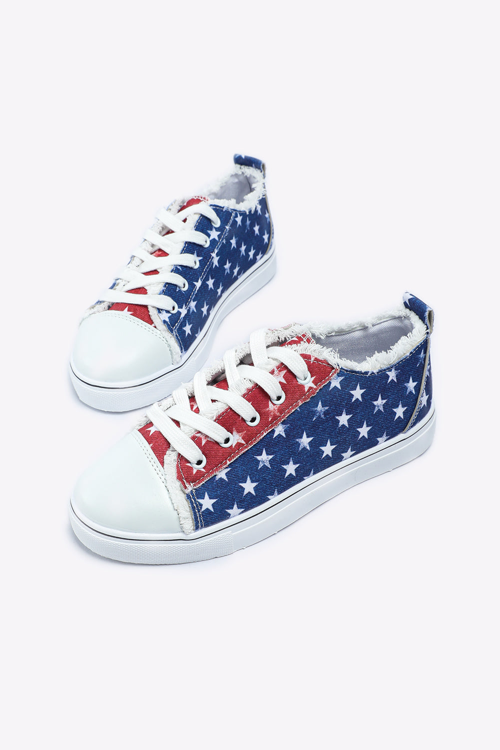 Multicolor American Flag Stars Printed Frayed Detail Lace-up Shoes