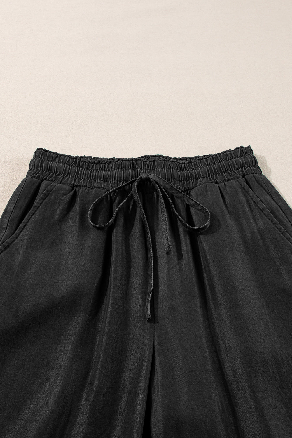 Black Drawstring High Waist Wide Leg Denim Pants